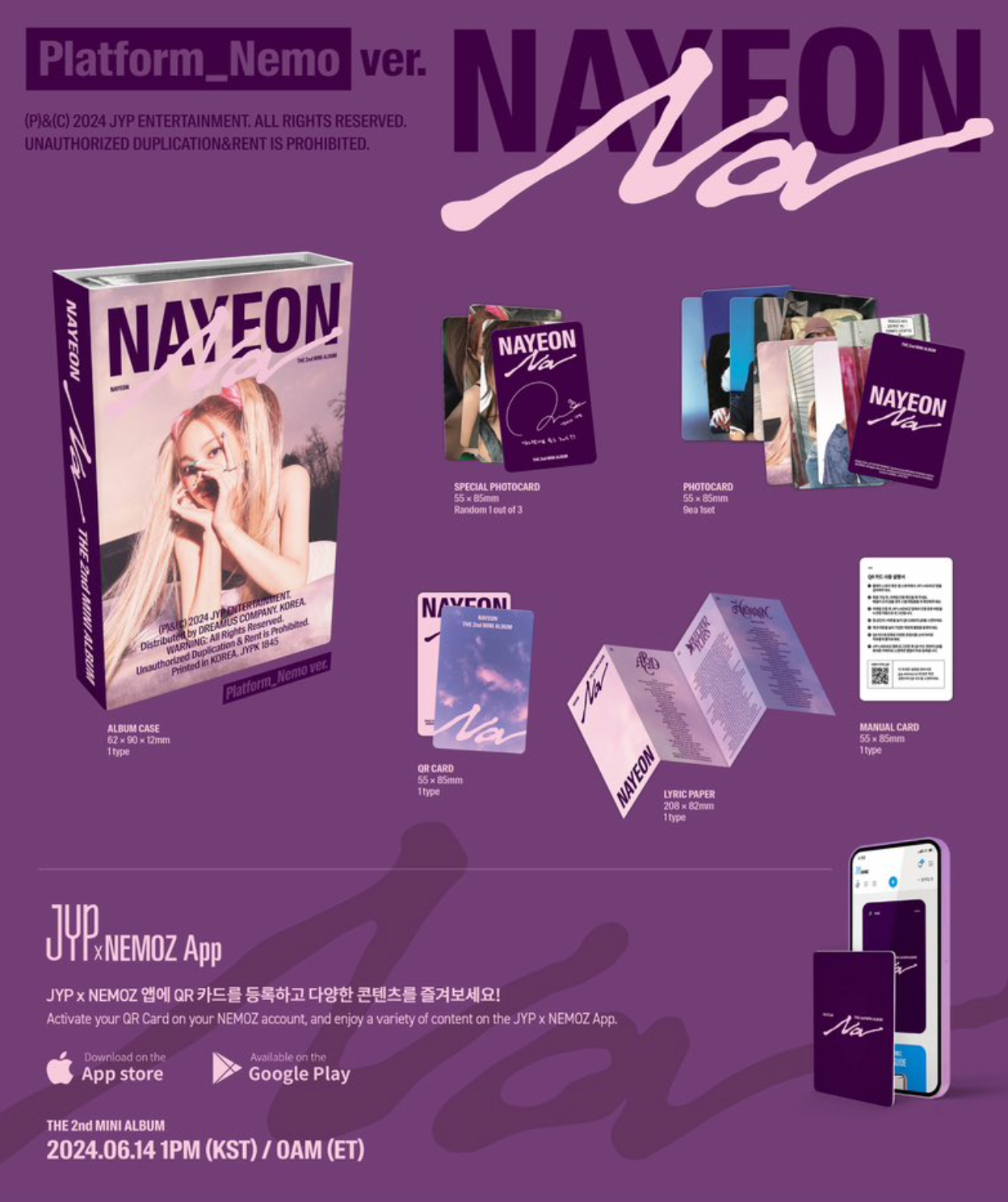 NAYEON (TWICE) - NA (THE 2ND MINI ALBUM) PLATFORM NEMO VER. + JYP SHOP Photocard