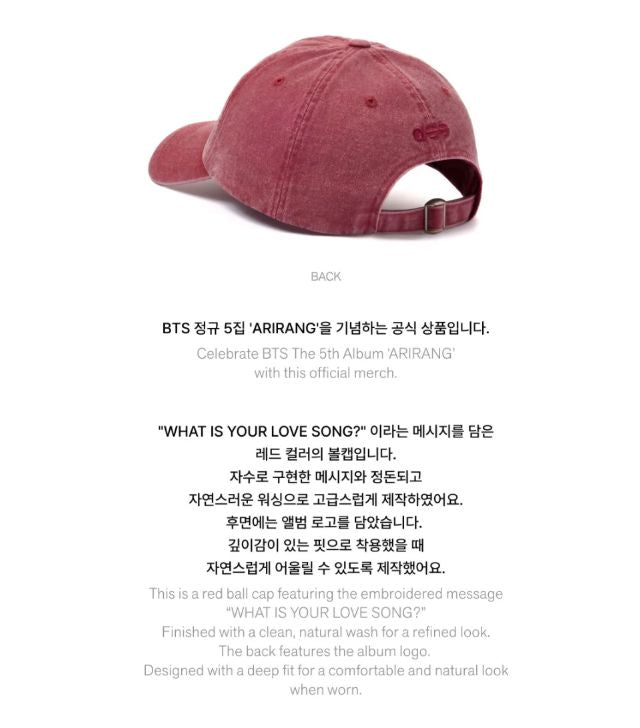 BTS - BALL CAP (ARIRANG OFFICIAL MD) Nolae