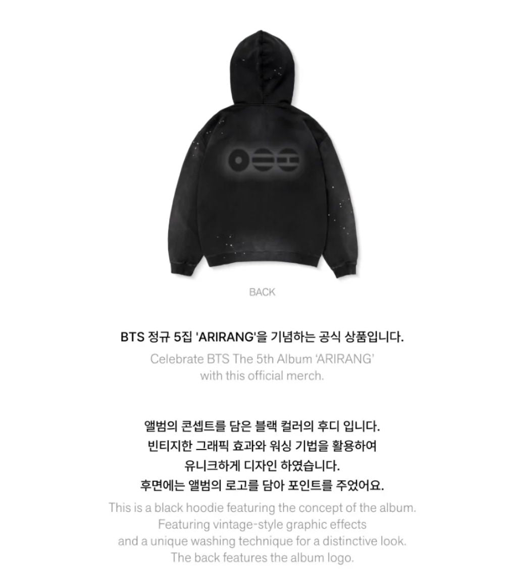 ARIRANG Hoodie (Black) Lサイズ BTS - HOODIE (ARIRANG OFFICIAL MD)