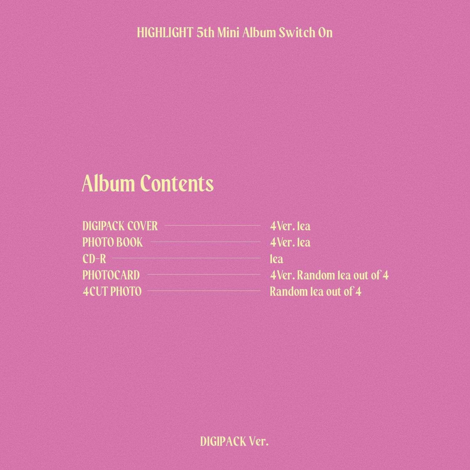 HIGHLIGHT - SWITCH ON (THE 5TH MINI ALBUM) DIGIPACK VER. Nolae