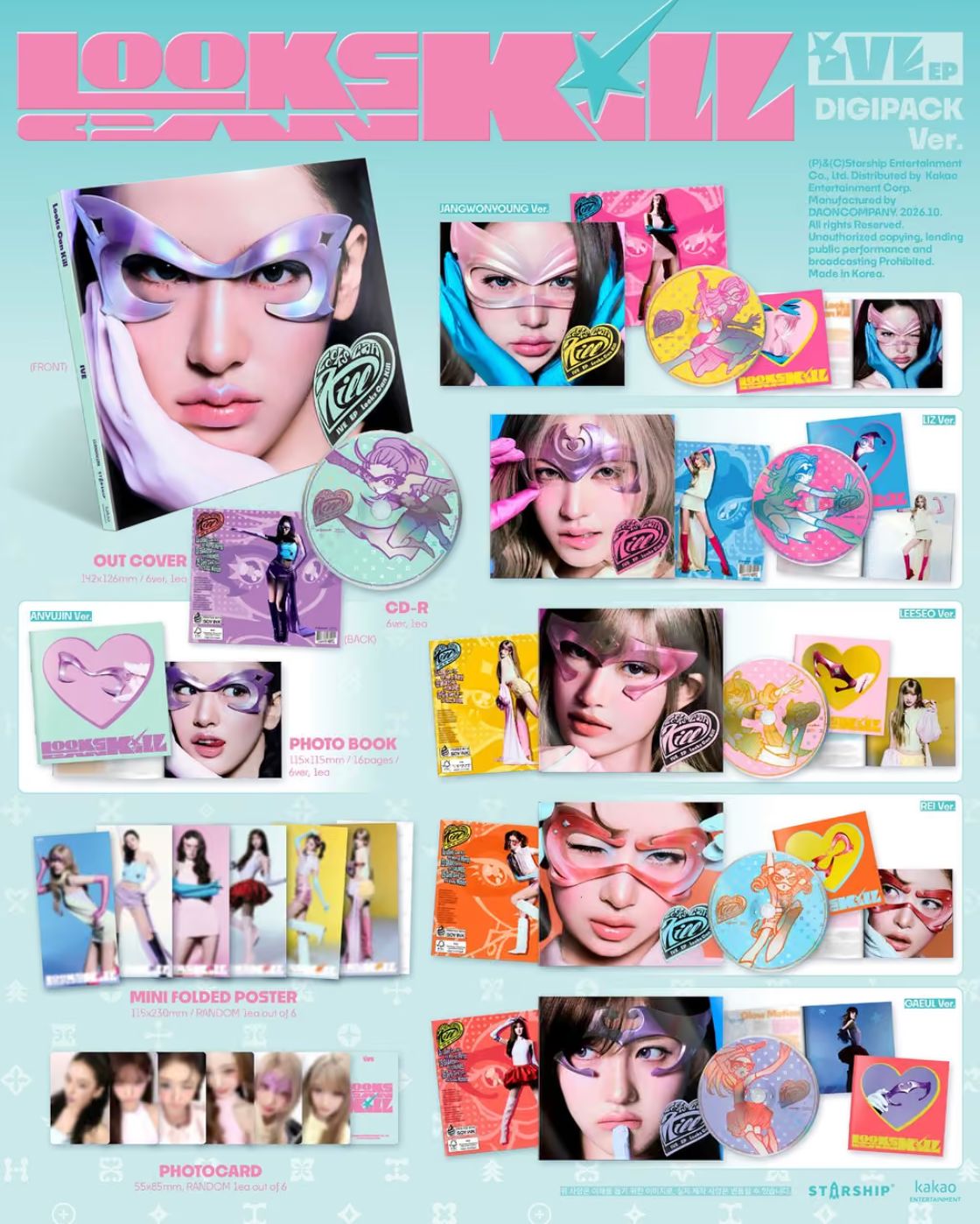 IVE - LOOKS CAN KILL (DIGIPACK VER.) SET + Starship Square Gift Nolae